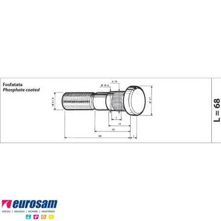 Colonnetta ruota posteriore m18x1,5 lunghezza 75 Iveco New Daily confezione 10 pezzi
