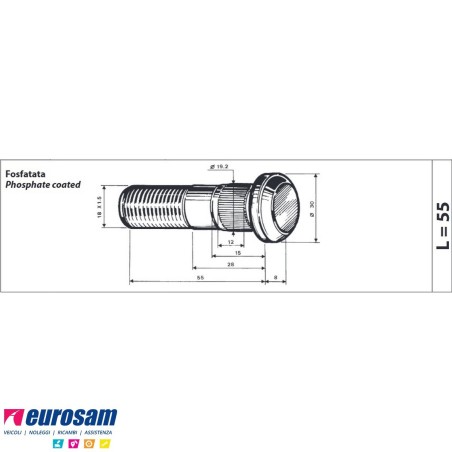 Colonnetta ruota posteriore m18x1,5 lunghezza 63 OM Fiat Turbozeta confezione 10 pezzi