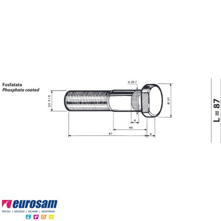Colonnetta ruota posteriore m20x1,5 lunghezza 95 Iveco Fiat confezione 10 pezzi