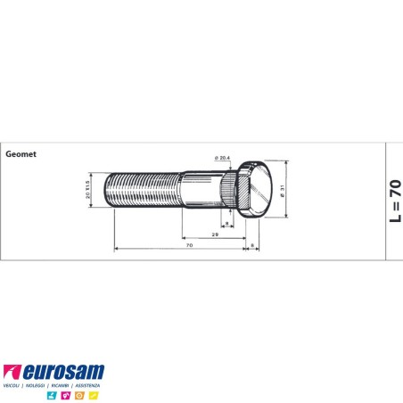 Colonnetta ruota anteriore m20x1,5 lunghezza 78 Iveco Eurocargo e Tector confezione 10 pezzi