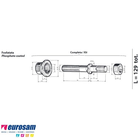 Colonnetta ruota con dadi m22x1,5-m22x2,0 lunghezza 129 Bpw cerchi in lega leggera confezione 10 pezzi