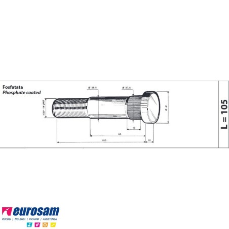 Colonnetta ruota posteriore 7/8 lunghezza 115 Volvo F16 con riduttore confezione 10 pezzi