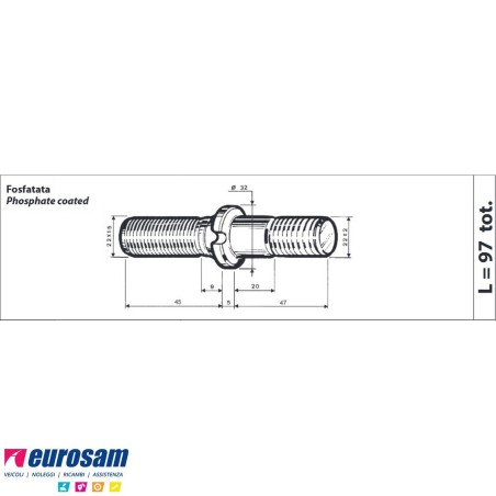 Colonnetta ruota m22x1,5-m22x2,0 lunghezza 97 assale Bpw Austeras confezione 10 pezzi
