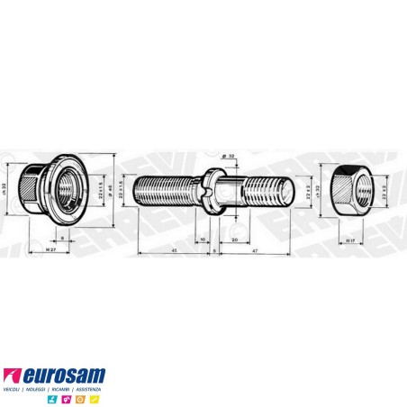 Colonnetta ruota con dadi m22x1,5-m22x2,0 lunghezza 97 Bpw tipo Michelin confezione 10 pezzi