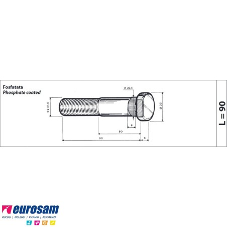 Colonnetta ruota posteriore m22x1,5 lunghezza 99 Astra Iveco confezione 10 pezzi