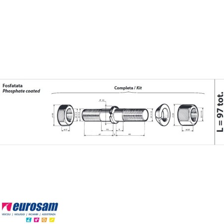 Colonnetta ruota con dadi e rondella m22x1,5-m22x2,0 lunghezza 97 Bpw confezione 10 pezzi