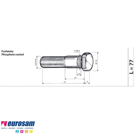 Colonnetta ruota posteriore m22x1,5 lunghezza 86 Iveco Gamma Euro Stralis confezione 10 pezzi