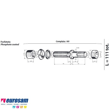 Colonnetta ruota lunghezza 111 m22x,1,5 / m22x2,0 Bpw O/cava - Omr c/dadi e rondelle confezione 10 pezzi