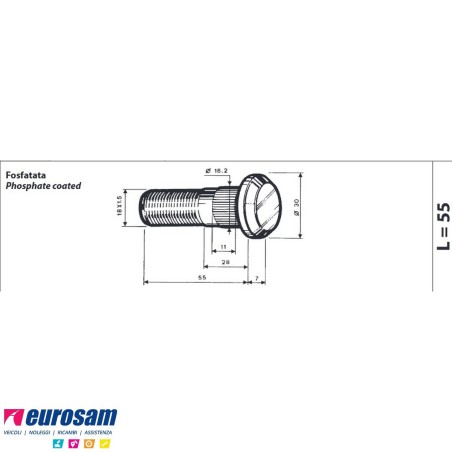 Colonnetta ruota posteriore lunghezza 62 m18x1,5 Iveco confezione 10 pezzi