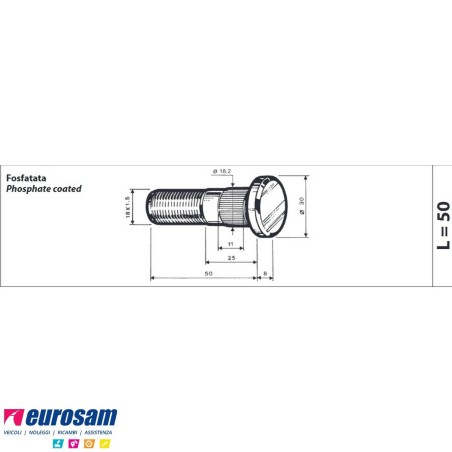 Colonnetta ruota anteriore lunghezza 58 m18x1,5 Iveco confezione 10 pezzi