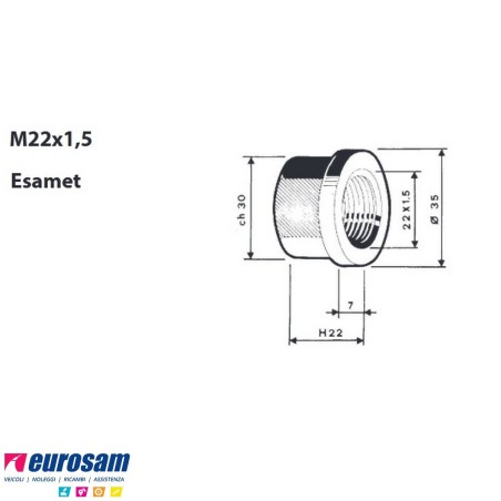 Dado per colonnetta mozzo m22x1,5 h. 22 ch.30 Iveco Man Mercedes Bpw confezione 10 pezzi