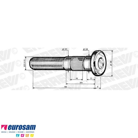Colonnetta mozzo lunghezza 107 m22x1,5 assale Meritor R.o.r. confezione 10 pezzi