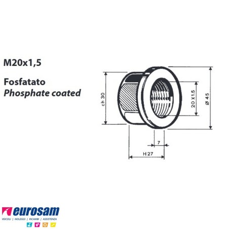 Dado per colonnetta mozzo m20x1,5 h. 27 ch.30 Iveco Eurocargo e Tector confezione 10 pezzi