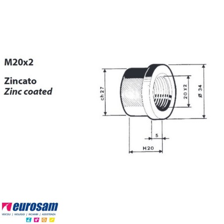 Dado per colonnetta mozzo m20x2,0 h. 20 ch.27 Iveco Scania confezione 10 pezzi