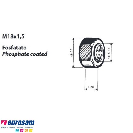 Dado per colonnetta mozzo m18x1,5 h. 15 ch.27 Iveco confezione 10 pezzi