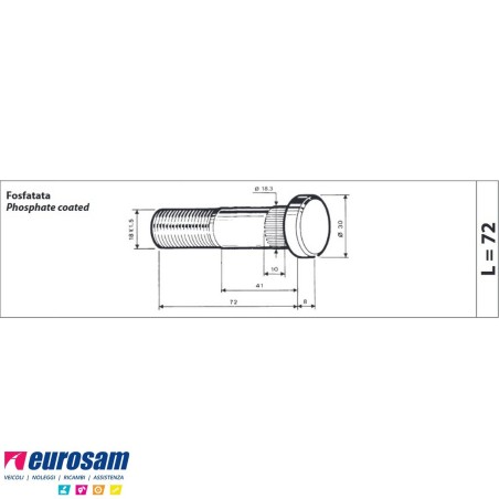 Colonnetta ruote posteriori lunghezza 80 m18x1,5 Iveco OM40 50NC 55NC confezione 10 pezzi