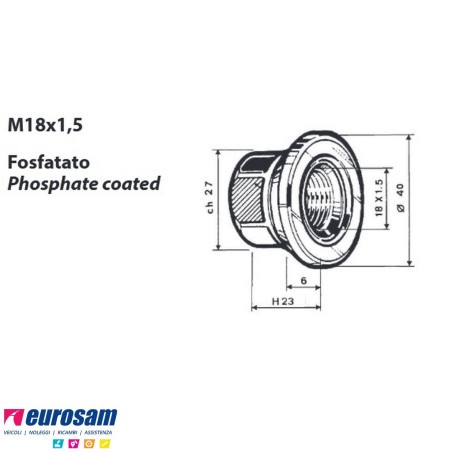 dado colonnetta con rondella m18x1,5 h23 ch27 daf man confezione 10 pezzi