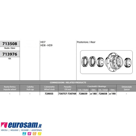 Kit mozzo ruota posteriore ASTRA HD7 HD8 HD9 IVECO EUROTECH/STAR/TRAKKER CURSOR con cuscinetti e paraoli
