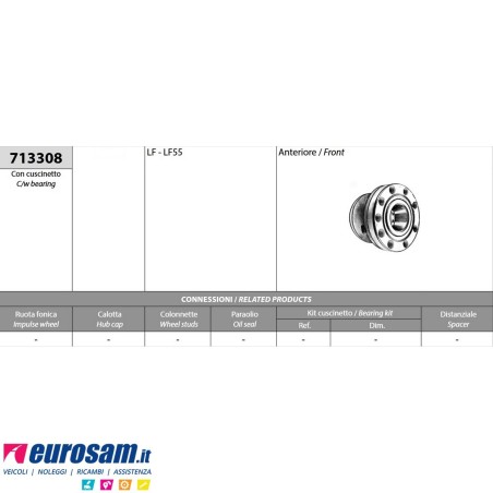 Mozzo ruota anteriore con cuscinetto DAF LF LF55 RENAULT MIDLUM MIDLINER VOLVO B F FH FL FM