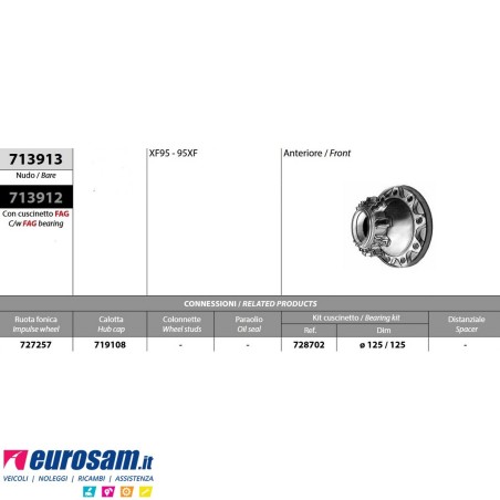 Kit mozzo ruota anteriore DAF XF95 95XF con cuscinetto