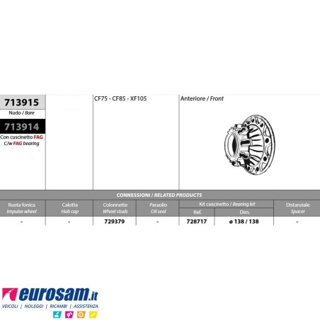 Mozzo ruota anteriore DAF CF75 CF85 XF105 nudo