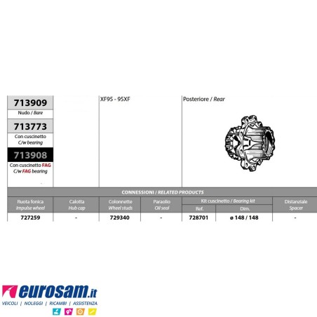 Kit mozzo ruota posteriore DAF XF95 95XF con cuscinetto