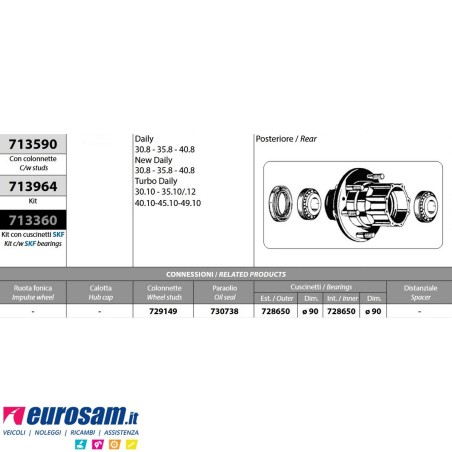 Mozzo ruota posteriore nudo IVECO NEW DAILY 30/35.8 TURBODAILY 35.10/.12 40/45/49.10 con colonnette