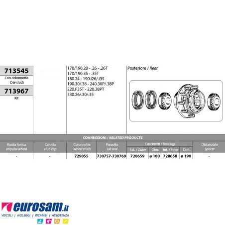 Mozzo ruota posteriore nudo Iveco 170 190.20/.26 180.24/.26 190.30/.38 240.30/.38 330.26/.30/.35 con colonnette