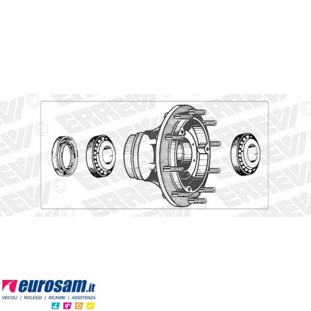 Kit mozzo ruota anteriore Iveco 190.30/38 Turbostar 190.36/.42/.48 330.30 con cuscinetti paraoli e colonnette
