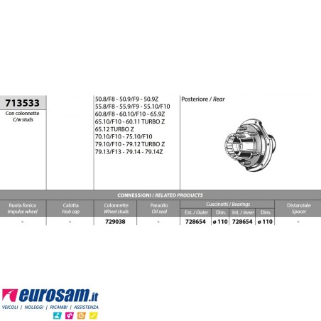 Mozzo ruota posteriore Iveco Fiat 50.8/F8 - 79.14 Gamma zeta con colonnette
