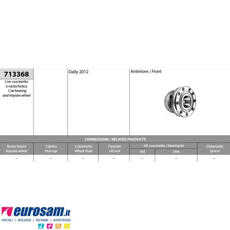 Mozzo ruota anteriore completo Iveco Daily modello 2012 con ruota fonica