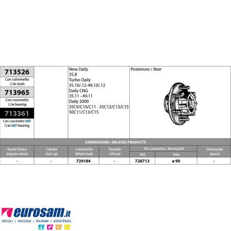 Mozzo ruota posteriore Iveco New Daily TurboDaily Cng S2000 35C/50C con colonnette