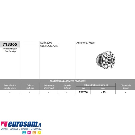 Mozzo ruota anteriore completo Iveco Daily 65C modello 2000-