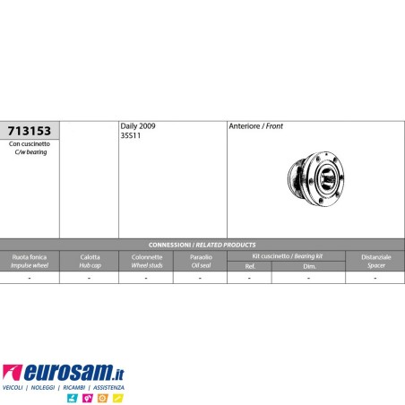 Mozzo ruota anteriore completo Iveco Daily 35S modello 2009-