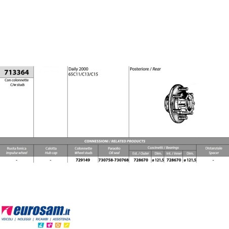 Mozzo ruota posteriore Iveco Daily 65C11/C13/C15 con colonnette