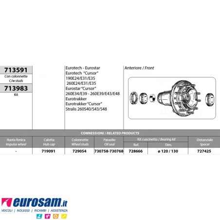 Mozzo ruota anteriore nudo Iveco Eurotech/star/trakker Cursor Stralis 190-260E24/E31/E34/E35/E39/E43/E48/S40/S43/S48 con colonne