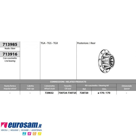 Mozzo ruota posteriore nudo Man TGA TGX TGS