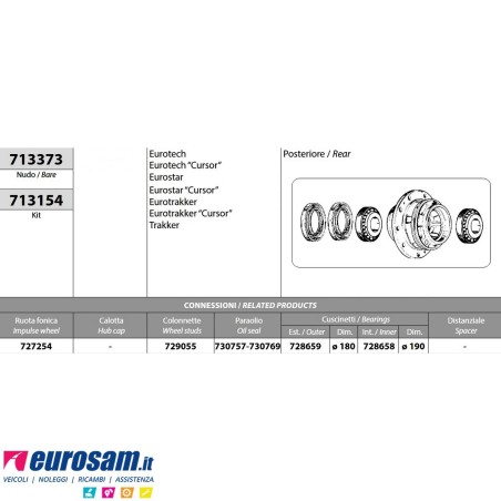Mozzo ruota posteriore nudo Iveco Eurotech Eurostar Eurotrakker Cursor