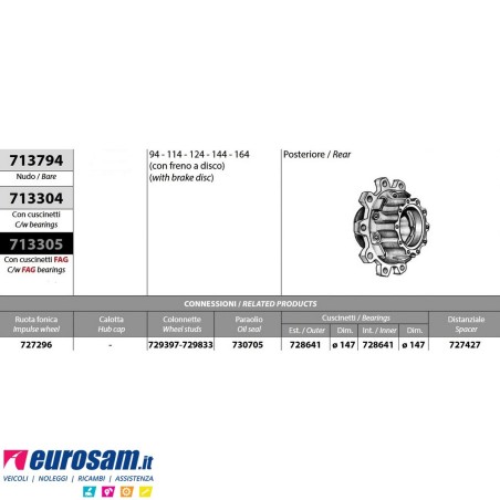 Kit Mozzo ruota posteriore Scania 4 serie con freno a disco con cuscinetti Oe quality e paraolio