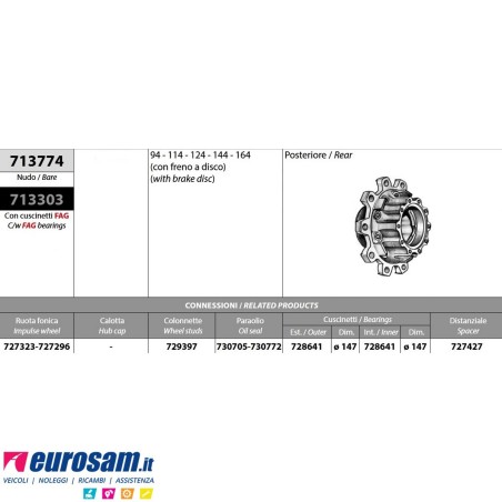 Mozzo ruota posteriore nudo Scania 4 serie con freno a disco