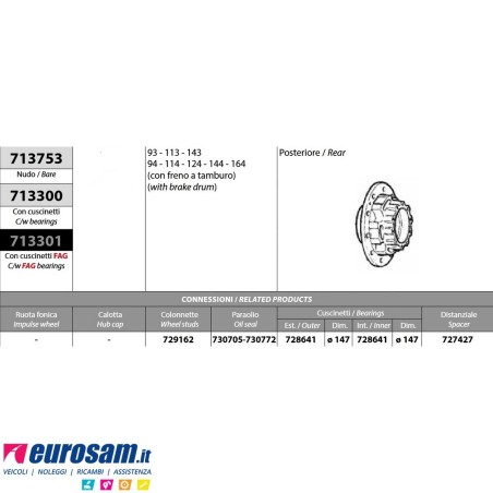 Mozzo ruota posteriore nudo Scania 3 serie 4 serie con freni a tamburo