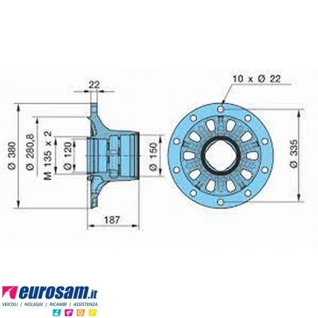 Mozzo ruota completo assale Bpw assale Eco Plus 3 6,5-9 Ton serie HS HZ SKH SH con cuscinetti e calotta Oe quality