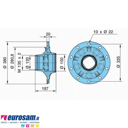 Mozzo ruota nudo assale Bpw assale Eco Plus 3 6,5-8-9 Ton serie HS HZ SKH SH KH