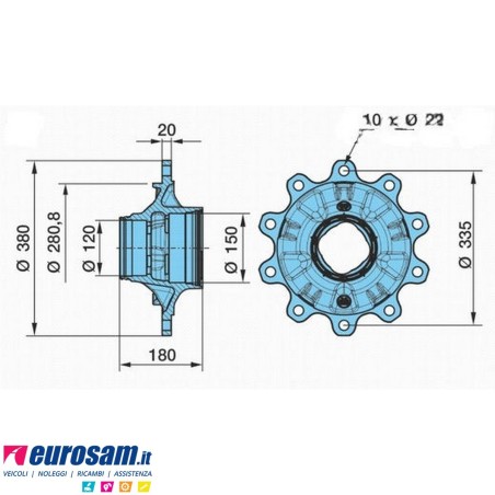 Mozzo ruota assale Bpw assale Eco Plus 6,5-8-9 Ton serie HS HZ SKH SH SKHB SHB SHSLL KH SMS SMB:LL con cuscinetti e calotta Oe q