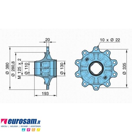 Mozzo ruota assale Bpw sistema Eco Maxx 6,5-9 ton serie HS HZ SKHS - SH - SKH con cuscinetto oe quality e calotta