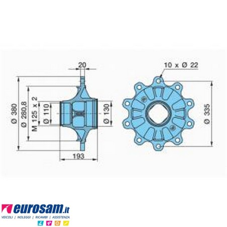 Mozzo ruota nudo assale Bpw sistema Eco Maxx 6,5-9 ton serie HS HZ SKHS - SH - SKH calotta int. M125x2