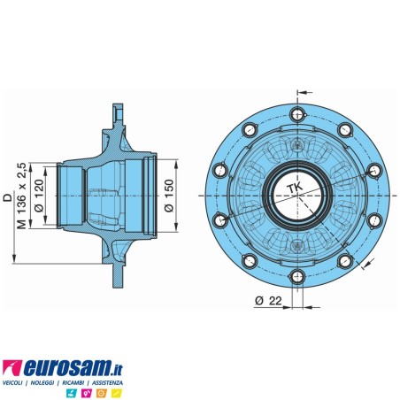 Mozzo ruota assale Bpw sistema Eco 10-12 ton serie HS HZ calotta m135x2 con cuscinetti e calotta Oe Quality