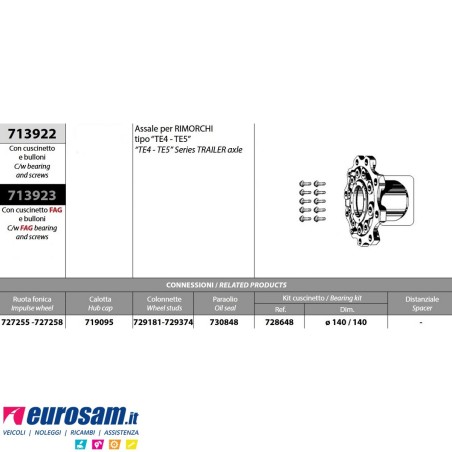 Mozzo ruota assali Mercedes Jost tipo TE4 TE5 con cuscinetto Oe quality e bulloni