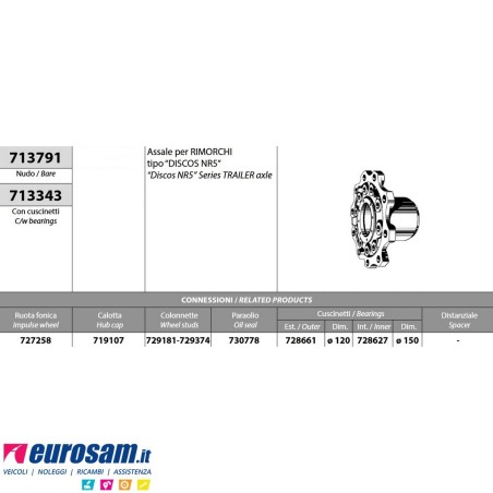 Mozzo ruota completo rimorchio assale Mercedes tipo discos nr5