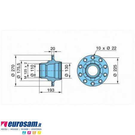 Mozzo ruota assale Bpw sistema Eco 6,4-8-9 ton serie K NS NZ calotta m125x2 con cuscinetti e calotta Oe quality